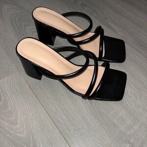Chic Black Strappy Block Heels